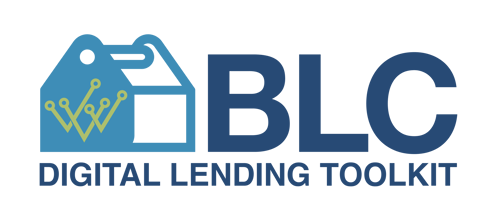 BLC Digital Lending Toolkit icon: A toolkit icon/outline with vector lines next to the letters BLC. Underneath are the words Digital Lending Toolkit.