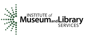 IMLS logo: The words "Institute of Museum and Library Services" stacked over each other with a sunburst pattern of green dots on the left-hand side.