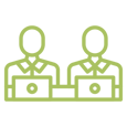 Two human figures sitting next to each other, each working on their laptop computer.