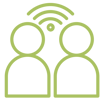 A human figures next to each other, connecting by a signal icon.