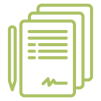 Icon for Licensing Resources Section: A set of signed contracts with a writing utensil.