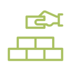 Background icon: A hand stacking a pile of bricks.