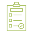 A checklist with an encircled checkmark in the bottom right corner.