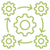 A set of four small gears cycling around a larger gear.