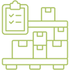 A pile of boxes stacked atop a platform. A checklist is positioned to the top left with several items checked off.