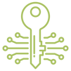 A key with vector lines extending from the cuts and bitting.