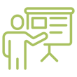 A human figure point to a presentation easel.