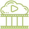 Streaming media ILL icon: a piece of film with a cloud resting on top of it. The cloud has a play icon in its center.